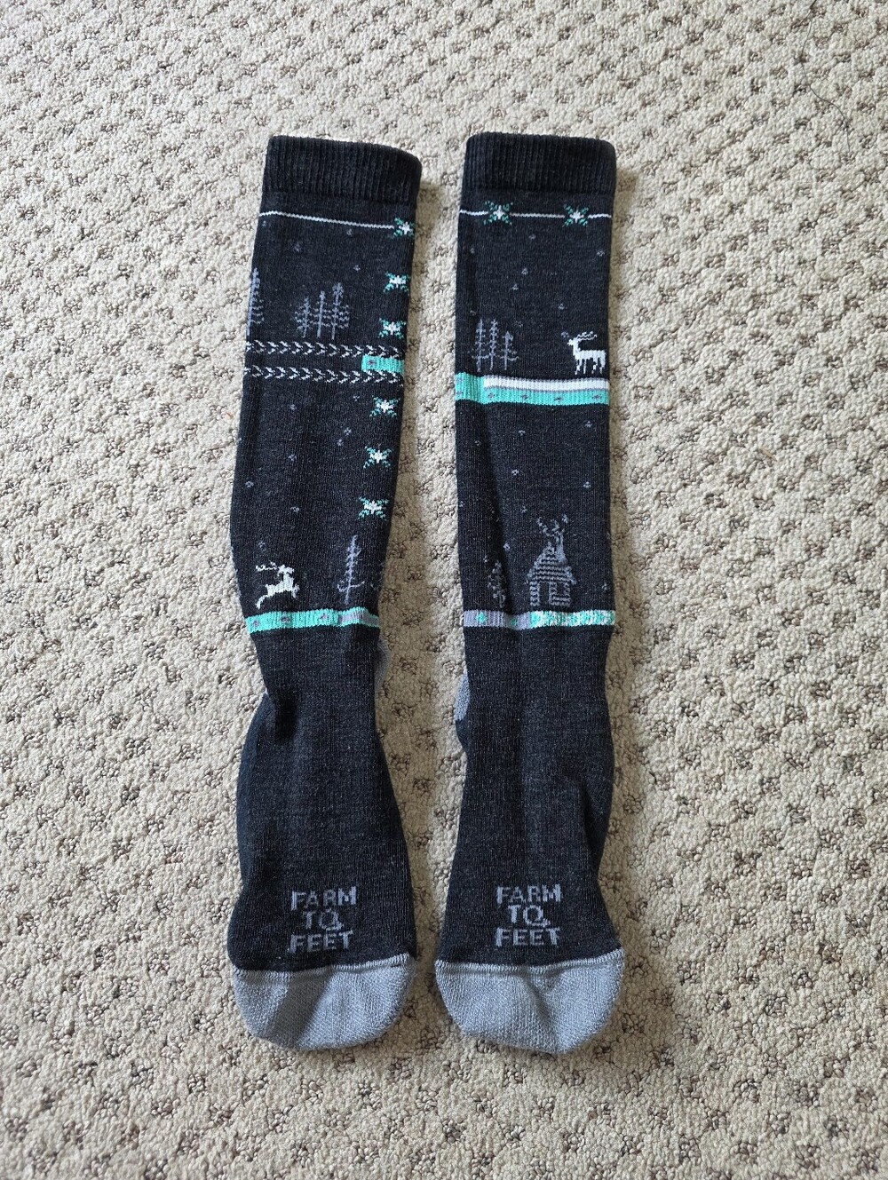 Farm-to-Feet Women’s Black Knee-High Socks with Teal Accent